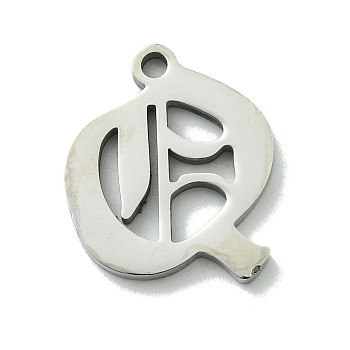 201 Stainless Steel Pendants, Stainless Steel Color, Old Initial Letters Charms, Letter Q, 18x16x1.6mm, Hole: 1.8mm