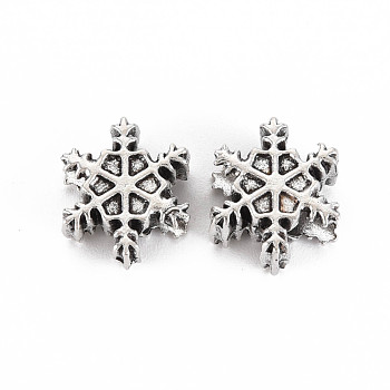 Tibetan Style Alloy European Beads Settings for Enamel, Cadmium Free & Lead Free, Snowflake, Antique Silver, 13x12.5x6.5mm, Hole: 5mm, about 410pcs/1000g