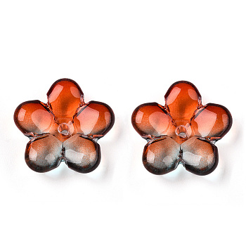 Two Tone Transparent Normal Glass Beads, Flower, FireBrick, 21x21.5x7mm, Hole: 1.8mm