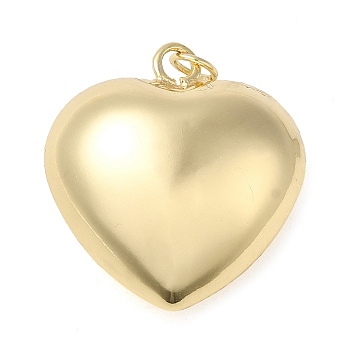 Rack Plating Brass Pendants, with Jump Ring, Puffed Heart Charm, Real 18K Gold Plated, 27.5x25.5x13mm, Hole: 3mm