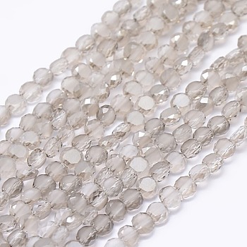 Faceted Flat Round Frosted Crystal Glass Beads Strands, Light Grey, 4x3mm, Hole: 1mm, about 99pcs/strand, 13.9 inch