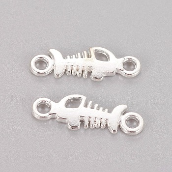 Tibetan Style Links connectors, Fish Bone, Silver Color Plated, Lead Free and Nickel Free and Cadmium Free, 19x6.5x1.5mm, Hole: 2mm