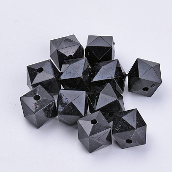 Transparent Acrylic Beads, Faceted, Cube, Black, 12x12x10mm, Hole: 1.5mm