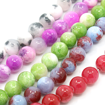 Natural Persian Jade Beads Strands, Dyed, Round, Mixed Color, 4mm, Hole: 1mm, about 90pcs/strand, 16 inch