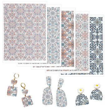 5Pcs 5 Styles Flower Pattern Ceramics Clay Water Transfer Paper, Underglaze Transfer Decals, for DIY Earrings Pendants, Mixed Color, 138x95mm, 1pc/style