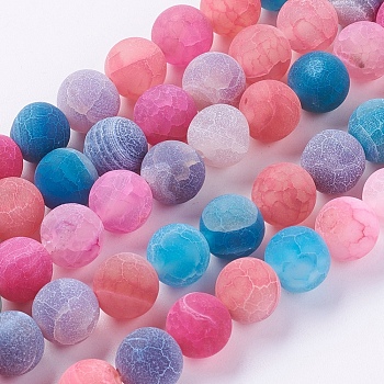 Natural Weathered Agate Beads Strands, Dyed, Frosted, Round, Mixed Color, 10mm, Hole: 1mm, about 38pcs/strand, 15.35 inch