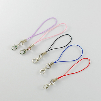 Cord Loop Mobile Phone Straps, with Brass Lobster Claw Clasps, Mixed Color, 60mm