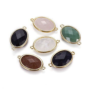 Golden Tone Brass Gemstone Links connectors, Faceted, Oval, 26x15x6mm, Hole: 1~2mm