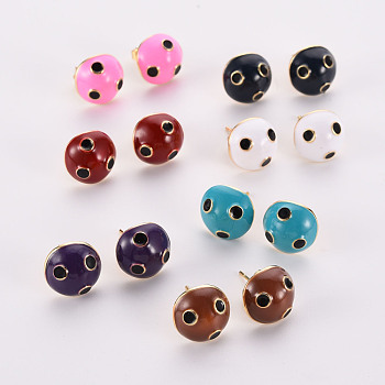 Brass Enamel Stud Earrings, with Ear Nuts, Cadmium Free & Nickel Free & Lead Free, Mushroom, Real 16K Gold Plated, Mixed Color, 12mm, Pin: 0.7mm