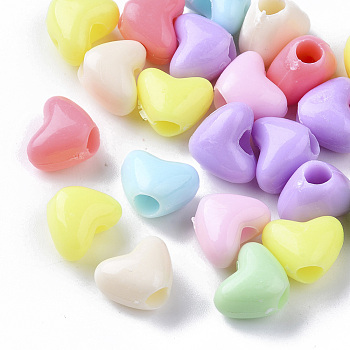 Opaque Polystyrene Plastic Beads, Heart, Mixed Color, 8.5x11x7.5mm, Hole: 3.5mm