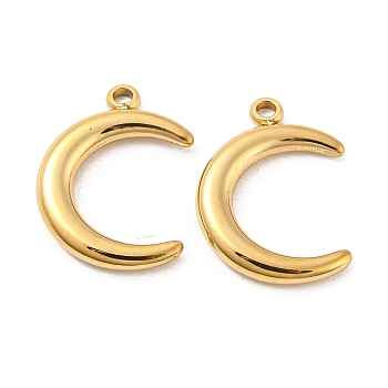 304 Stainless Steel Pendants, Double Horn/Crescent Moon Charm, Real 14K Gold Plated, 17.5x13x2mm, Hole: 1.6mm