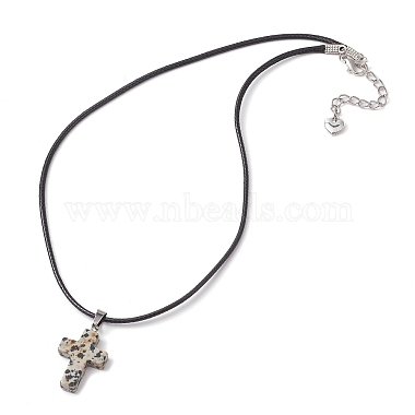 Natural Dalmatian Jasper Cross Pendant Necklaces(NJEW-JN04624-04)-4