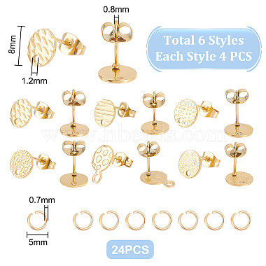 24Pcs 6 Style Ion Plating(IP) 304 Stainless Steel Flat Round Stud Findings(STAS-UN0050-65)-4