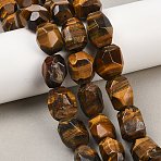 Natural Tiger Eye Beads Strands, Oval, Faceted, with Seed Beads, 13~19x11~15.5x11~14mm, Hole: 0.8~1.2mm, about 17~23pcs/strand, 15.35''~15.75''(39~40cm)(G-Z147-E05-01)