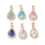 Brass Micro Pave Cubic Zirconia Pendants, Teardrop Charms, Real 18K Gold Plated, Mixed Color, 21x11.5x6mm, Hole: 5x3.5mm(KK-Z139-09G)