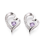 925 Sterling Silver Micro Pave Clear Cubic Zirconia Pendants, Heart Charms, Platinum, Rhodium Plated, Blue Violet, 17.5x12.5x3.5mm, Hole: 3.5~5.5x1.6~1.8mm(STER-T008-81A-P)