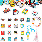 17Pcs 17 Styles School Supplies PVC Plastic Beads, Mixed Shapes, 19~30x21~33x8~9.5mm, Hole: 3mm, 1pc/style(KY-TA0001-46)
