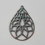 Tibetan Styles Alloy Pendants, Teardrop Charms, Antique Bronze & Green Patina, 47x33x2mm, Hole: 1.6mm(FIND-CJC0024-84A)