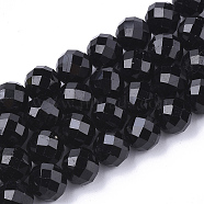 Natural Black Tourmaline Beads Strands, Faceted, Round, 7.5~8x8mm, Hole: 1mm, about 25pcs/strand, 7.48 inch(X-G-S345-8mm-002)