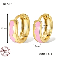 925 Sterling Silver Thick Hoop Earrings, with Enamel, for Women, Real 18K Gold Plated, Pearl Pink, 12x3mm(TA7225-6)