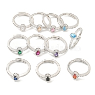 Oval Rack Plating Brass Micro Pave Cubic Zirconia Adjustable Rings for Women, Cadmium Free & Lead Free, Long-Lasting Plated, Platinum, Mixed Color, Inner Diameter: 17.8mm(RJEW-F162-03P)