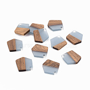 Transparent Resin & Walnut Wood Pendants, Waxed, Polygon, Cornflower Blue, 20.5x18.5x3~4mm, Hole: 2mm(RESI-S384-003A-B02)