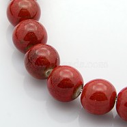 Handmade Fancy Antique Glazed Porcelain Ceramic Round Beads Strands, Red, 12~13mm, Hole: 2mm, about 30pcs/strand, 15.74 inch(PORC-L019-13mm-08)