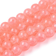 Baking Painted Crackle Glass Bead Strands, Round, Coral, 8mm, Hole: 1.3~1.6mm, about 100pcs/strand, 31.4 inch(DGLA-Q023-8mm-YS7-A)