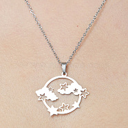 201 Stainless Steel Hollow Cloud & Star Pendant Necklace, Stainless Steel Color, 17.72 inch(45cm)(NJEW-OY001-86)