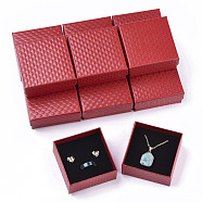 Cardboard Jewelry Boxes, for Pendant & Earring & Ring, with Sponge Inside, Square, Red, 7.5x7.5x3.5cm, Inner Size: 6.5x6.5cm, No Cover: 7cm long, 7cm wide, 3mm thick, Cover: 7.5cm long, 7.5cm wide, 2cm thick(X-CBOX-N012-25A)