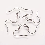 Brass Earring Hooks, Ear Wire, with Horizontal Loop, Nickel Free, Gunmetal, 17mm, Hole: 1.5mm, 21 Gauge, Pin: 0.7mm(KK-Q363-B-NF)