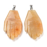 Natural Topaz Jade Carved Pendants, Hand Charms with Platinum Platinum Tone Metal Snap on Bails, 44x23x5mm, Hole: 7x4mm(G-K369-01P-02)