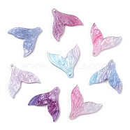 Cellulose Acetate(Resin) Pendants, with Glitter Powder, Rainbow Gradient Mermaid Pearl Style, Mermaid Tail Shape, Mixed Color, 19x19x3mm, Hole: 1.2mm(X-KY-N006-05-A01)