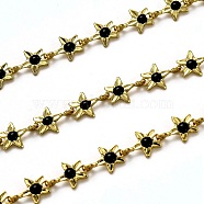 Brass Link Chains, with Enamel, Spool, Long-Lasting Plated, Unwelded, Star, Golden, Black, Link: 9x6.1x1.5mm(CHC-L039-41G-G)