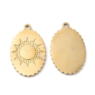 Ion Plating(IP) 316L Surgical Stainless Steel Pendants, Oval with Sun Charm, Textured, Real 18K Gold Plated, 18.5x11.8x1mm, Hole: 1mm(STAS-H213-61G)