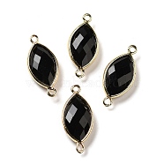 Natural Obsidian Faceted Connector Charms, Rack Plating Brass Horse Eye Links, Golden, 25x11.5x5.5mm, Hole: 1.6mm(G-K347-03G-18)