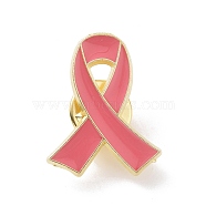 Breast Cancer Awareness Pink Ribbon Enamel Pin, Alloy Badge for Backpack Clothes, Golden, 26.5x20.5x1.7mm(JEWB-C014-01G)