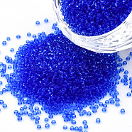 15/0 Transparent Czech Glass Seed Beads, Round, Blue, 1.5x1mm, Hole: 0.5mm, about 500g/bag(SEED-N004-004-11)