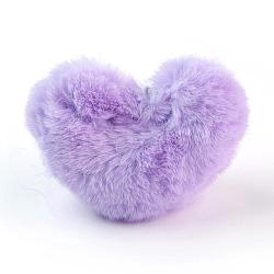 Handmade Faux Rabbit Fur Pom Pom Ball Covered Pendants, Fuzzy Bunny Hair Balls, with Elastic Fiber, Heart, Lilac, 85~90x85~110x45~55mm, Hole: 4x5mm(WOVE-J001-04)
