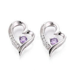 925 Sterling Silver Micro Pave Clear Cubic Zirconia Pendants, Heart Charms, Platinum, Rhodium Plated, Blue Violet, 17.5x12.5x3.5mm, Hole: 3.5~5.5x1.6~1.8mm(STER-T008-81A-P)