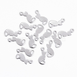 Tarnish Resistant 304 Stainless Steel Kitten Pendants, Cat Silhouette Shape, Stainless Steel Color, 13x5.5x0.5mm, Hole: 1.2mm(STAS-H396-04P)