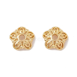 5-Petal Brass Bead Caps, Cadmium Free & Lead Free & Nickle Free, Flower, Real 18K Gold Plated, 7.5x2mm, Hole: 1.6mm(X-KK-A162-02G)