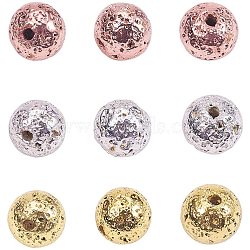 Electroplated Natural Lava Rock Beads, Round, Bumpy, Mixed Color, 6~7mm, Hole: 1mm, 180pcs/box(G-PH0034-26)