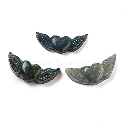 Natural Labradorite Carved Cabochons, Heart with Angel Wings, 16.5~19.5x42~43.5x8.5~12.5mm(G-C152-07)