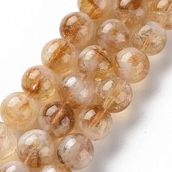 Natural Citrine Beads Strands, Round, 10mm, Hole: 0.9mm, about 38~39pcs/strand, 15.35 inch(39cm)(G-S362-105D)