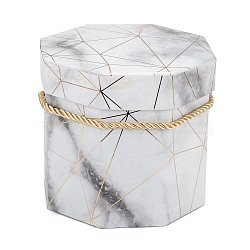 Valentine's Day Marble Texture Pattern Paper Gift Boxes, with Rope Handles, for Gift Packaging, Octagon, Gainsboro, 13.3x12.6x11.8cm(CON-C005-02C-01)