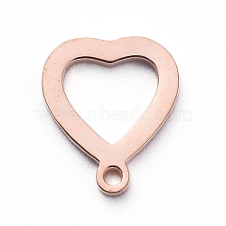 Vacuum Plating 304 Stainless Steel Open Heart Charms, Cut-Out, Manual Polishing, Hollow, Rose Gold, 10x8x1mm, Hole: 0.8mm(STAS-G215-14RG)