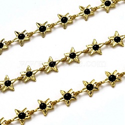 Brass Link Chains, with Enamel, Spool, Long-Lasting Plated, Unwelded, Star, Golden, Black, Link: 9x6.1x1.5mm(CHC-L039-41G-G)