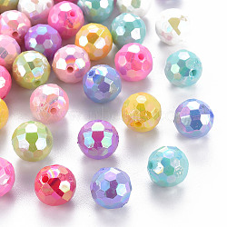 Opaque Acrylic Beads, Faceted, Dyed, AB Color, Round, Mixed Color, 12x11.5mm, Hole: 1.8mm(X-TACR-S154-10F)