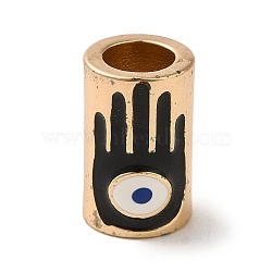 Brass Beads, with Enamel, Real 18K Gold Plated, Hamsa Hand, 16x10.5x10.5mm, Hole: 6.5mm(KK-R162-077G)